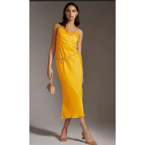 BY‎ ANTHROPOLOGIE Elyse Bias Slip Dress Citrus Size XS $120 Retail NWOT